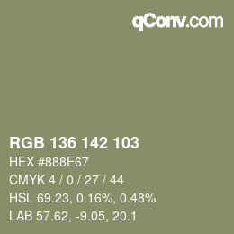 Color code: RGB 136 142 103 | qconv.com