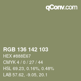 Color code: RGB 136 142 103 | qconv.com