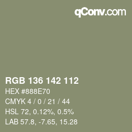 Color code: RGB 136 142 112 | qconv.com