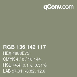 Color code: RGB 136 142 117 | qconv.com
