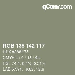 Color code: RGB 136 142 117 | qconv.com