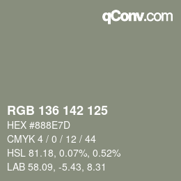 Color code: RGB 136 142 125 | qconv.com