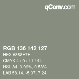 Color code: RGB 136 142 127 | qconv.com