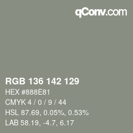 Color code: RGB 136 142 129 | qconv.com