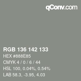 Color code: RGB 136 142 133 | qconv.com