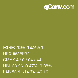 Color code: RGB 136 142 51 | qconv.com