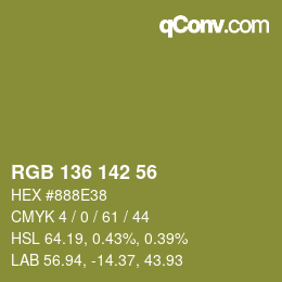 Color code: RGB 136 142 56 | qconv.com