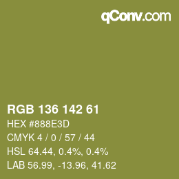 Color code: RGB 136 142 61 | qconv.com
