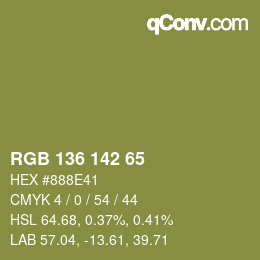 Color code: RGB 136 142 65 | qconv.com