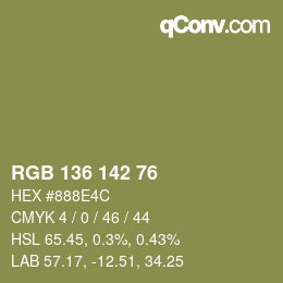 Color code: RGB 136 142 76 | qconv.com