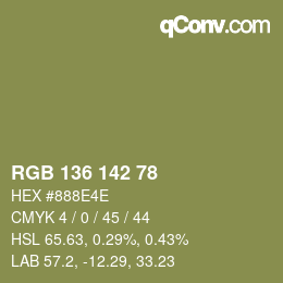 Color code: RGB 136 142 78 | qconv.com