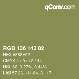 Color code: RGB 136 142 82 | qconv.com
