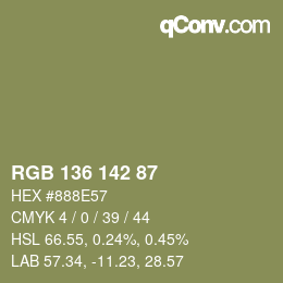 Color code: RGB 136 142 87 | qconv.com