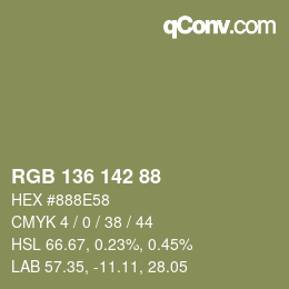 Color code: RGB 136 142 88 | qconv.com