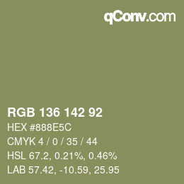 Color code: RGB 136 142 92 | qconv.com