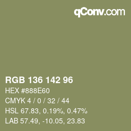 Color code: RGB 136 142 96 | qconv.com