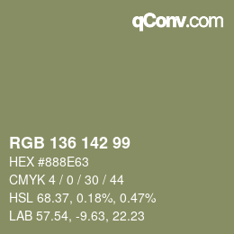 Color code: RGB 136 142 99 | qconv.com
