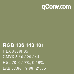 Color code: RGB 136 143 101 | qconv.com