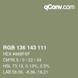 Color code: RGB 136 143 111 | qconv.com