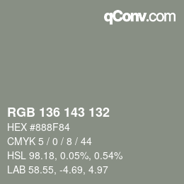 Color code: RGB 136 143 132 | qconv.com