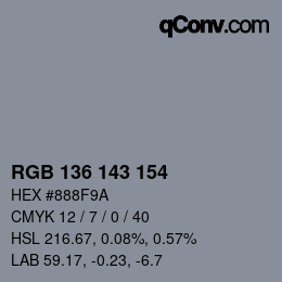 Color code: RGB 136 143 154 | qconv.com