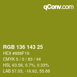 Color code: RGB 136 143 25 | qconv.com