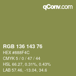 Color code: RGB 136 143 76 | qconv.com
