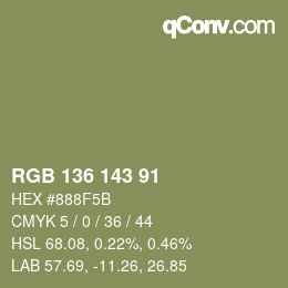 Color code: RGB 136 143 91 | qconv.com