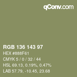 Color code: RGB 136 143 97 | qconv.com
