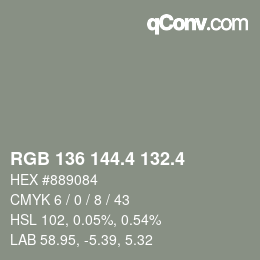 カラーコード: RGB 136 144.4 132.4 | qconv.com