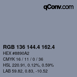カラーコード: RGB 136 144.4 162.4 | qconv.com