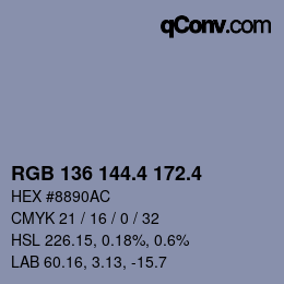 カラーコード: RGB 136 144.4 172.4 | qconv.com