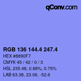 カラーコード: RGB 136 144.4 247.4 | qconv.com