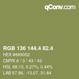 カラーコード: RGB 136 144.4 82.4 | qconv.com