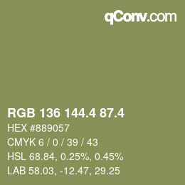 カラーコード: RGB 136 144.4 87.4 | qconv.com