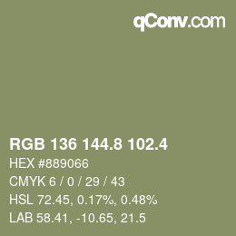 カラーコード: RGB 136 144.8 102.4 | qconv.com