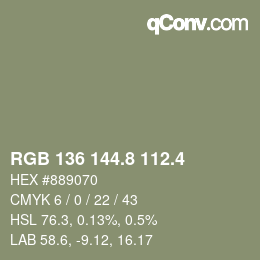 カラーコード: RGB 136 144.8 112.4 | qconv.com