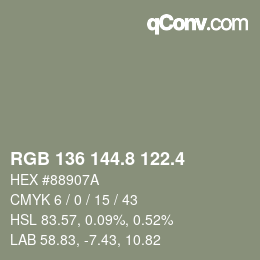 カラーコード: RGB 136 144.8 122.4 | qconv.com