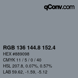 カラーコード: RGB 136 144.8 152.4 | qconv.com