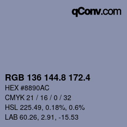 カラーコード: RGB 136 144.8 172.4 | qconv.com