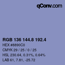 カラーコード: RGB 136 144.8 192.4 | qconv.com