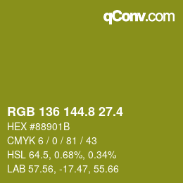 カラーコード: RGB 136 144.8 27.4 | qconv.com