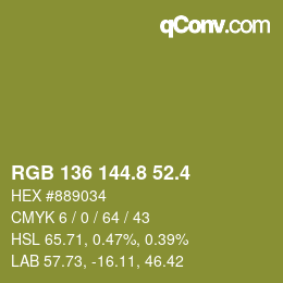 カラーコード: RGB 136 144.8 52.4 | qconv.com
