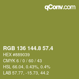 カラーコード: RGB 136 144.8 57.4 | qconv.com