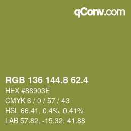カラーコード: RGB 136 144.8 62.4 | qconv.com