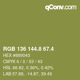 カラーコード: RGB 136 144.8 67.4 | qconv.com