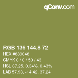 カラーコード: RGB 136 144.8 72 | qconv.com