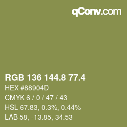 カラーコード: RGB 136 144.8 77.4 | qconv.com