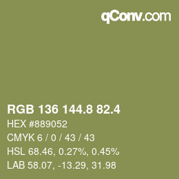 カラーコード: RGB 136 144.8 82.4 | qconv.com