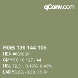 Color code: RGB 136 144 105 | qconv.com